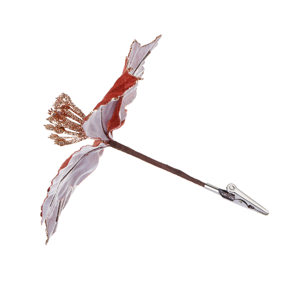 СНОУ БУМ Пуансетия 15 см на прищепке (5 лепестков), глиттер, металл, полиэстер, 26-699 - #4