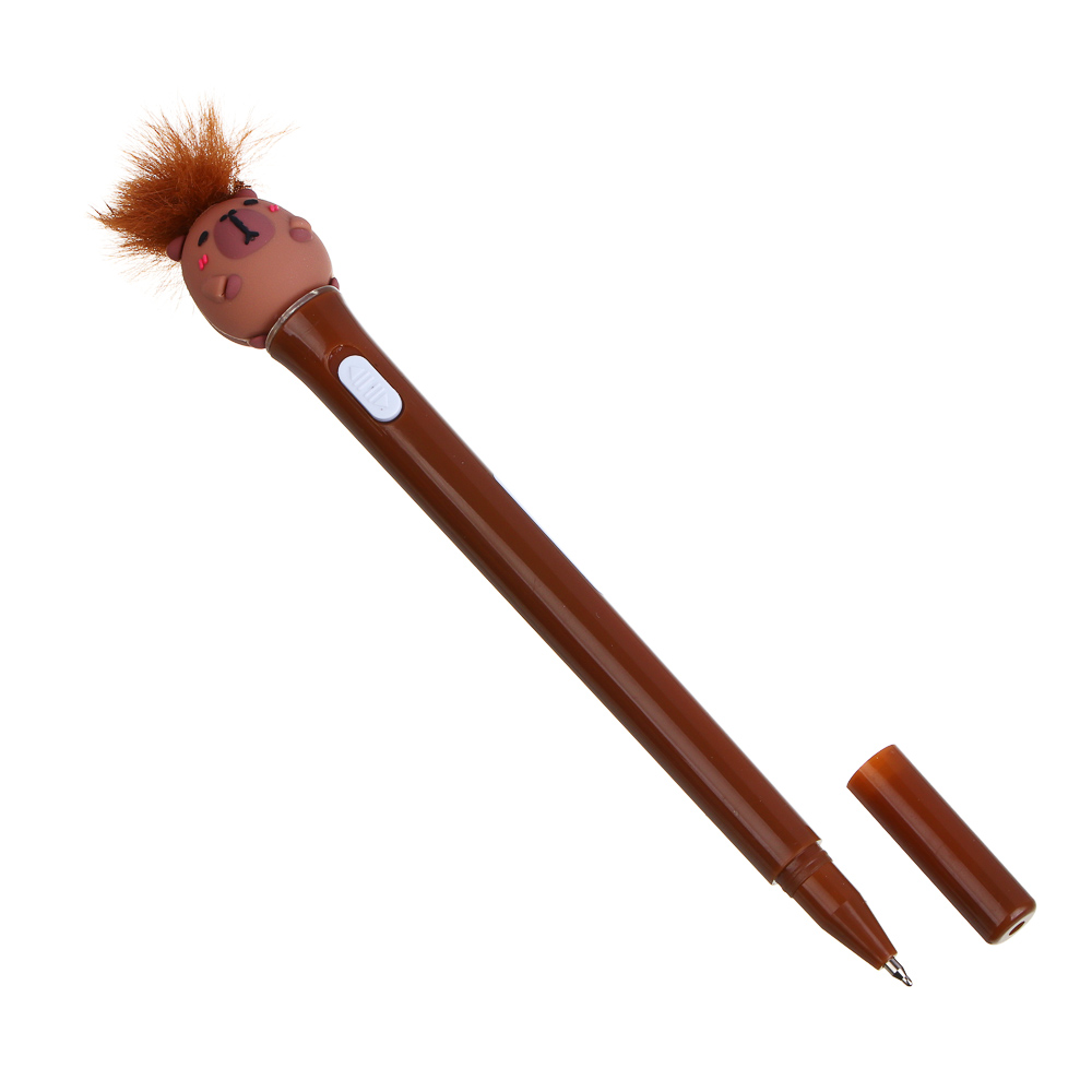 Ручка шариковая синяя с подсветкой и фигуркой "Капибара", 2 дизайна, шоу-бокс - #3