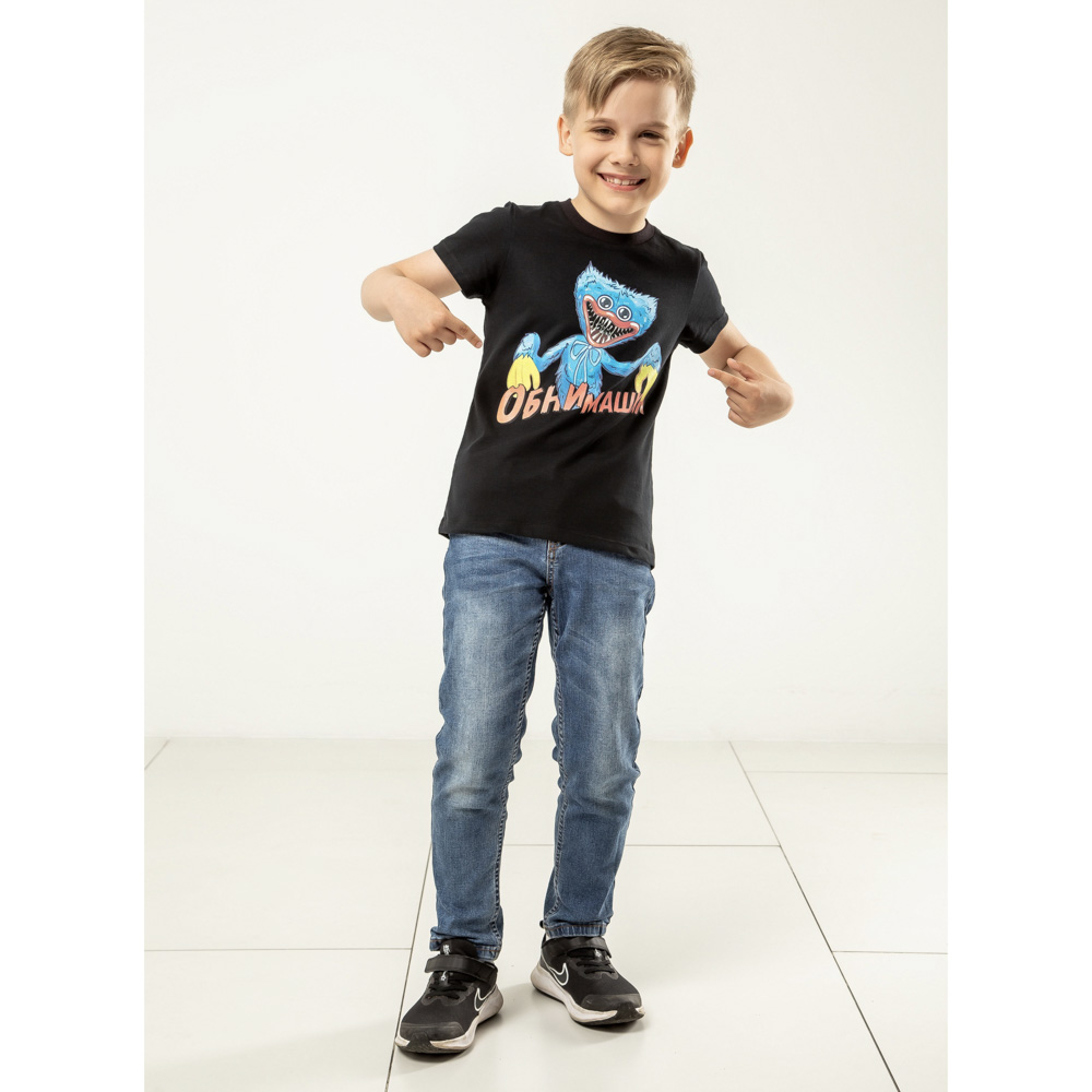 Футболка "ДЕТИ" Обнимашки, хлопок, размер 128, цвет черный - #5