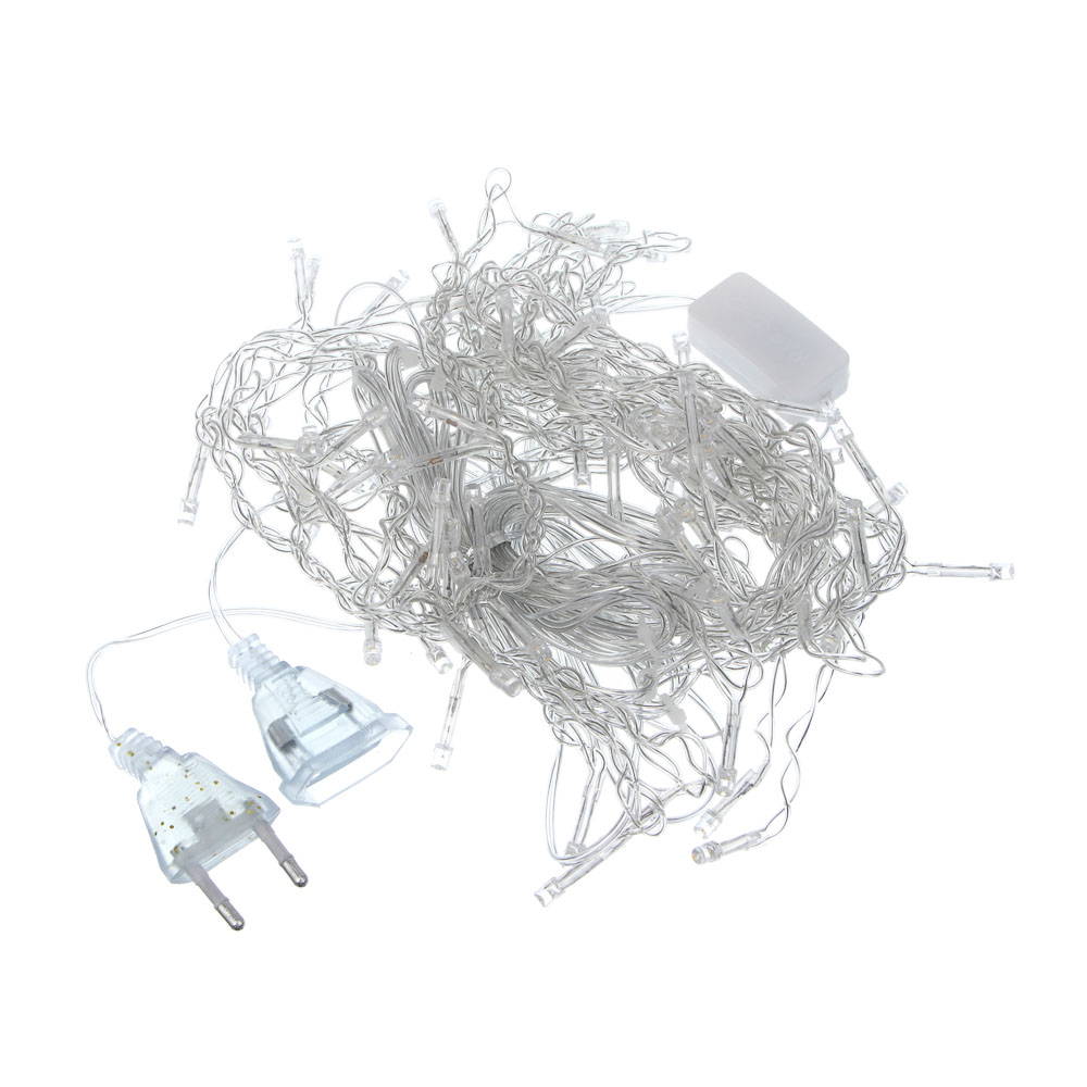 СНОУ БУМ Гирлянда эл. бахрома 96LED*шампань, 2х0,5м,16LED мерцание,16 нитей,ПВХ прозр,коннектор,220В - #2