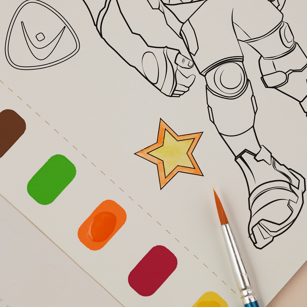 BY Русские Супергерои Раскраска, 14,8х21см, с акварелью 9цв.на листе, 6л.,перфорация,кисть,"Джуниор" - #12