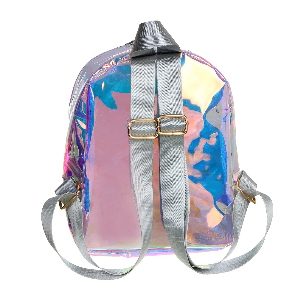 Мини-рюкзак, 28x23x10см, 1 отделение, прозрачный радужный ПВХ, нашивка, накладной карман - #3