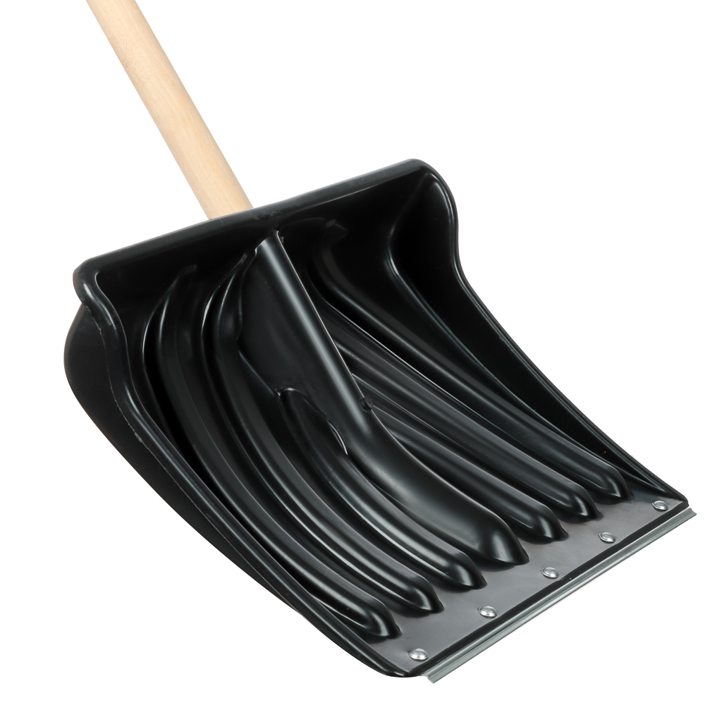 Лопата снеговая КРЕПЫШ №2, 465х340мм, черный пластик, клеп планка, дерев черен, д32мм, V-ручка - #2