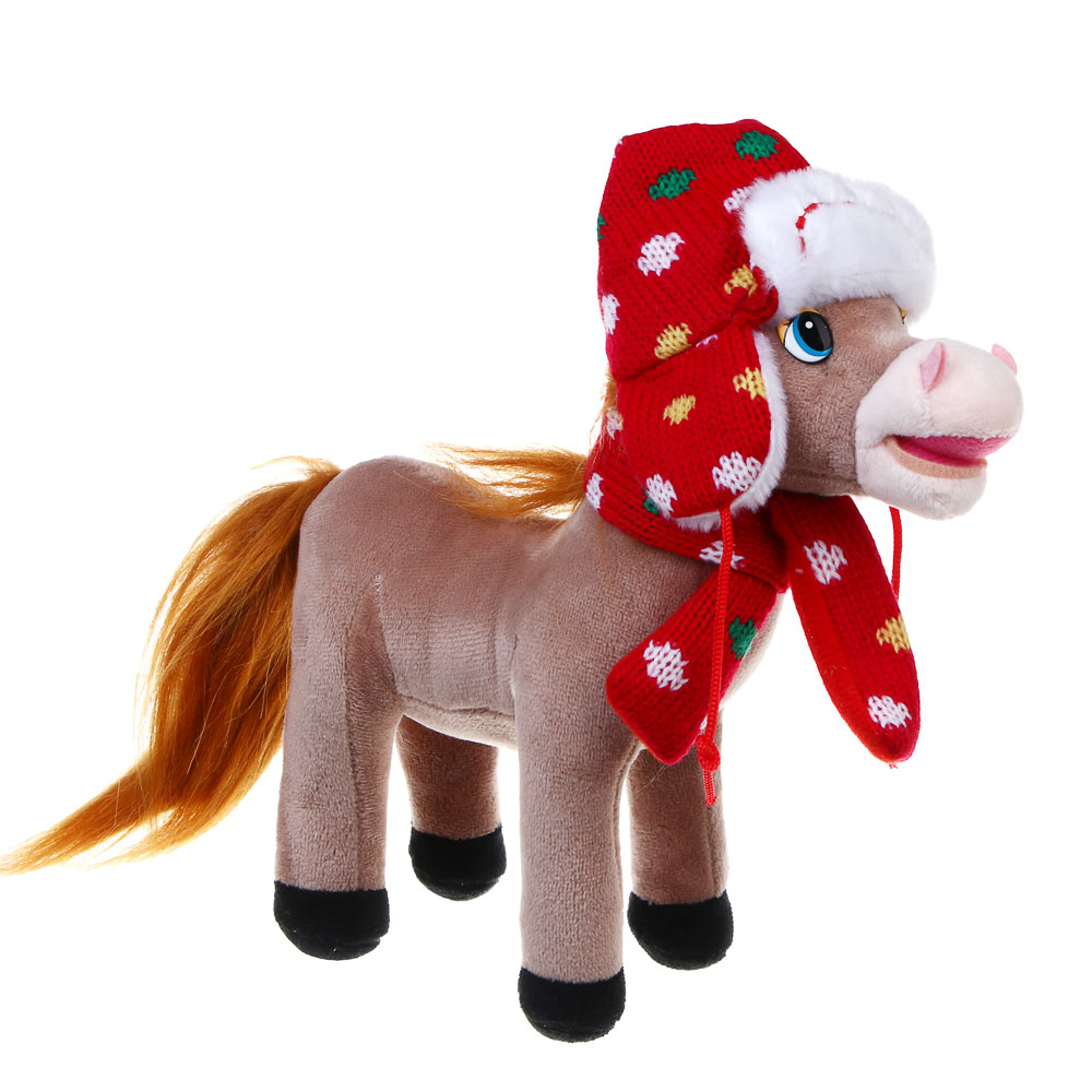 СНОУ БУМ Мягкий сувенир Лошадка в шапке 22 см, полиэстер - #2