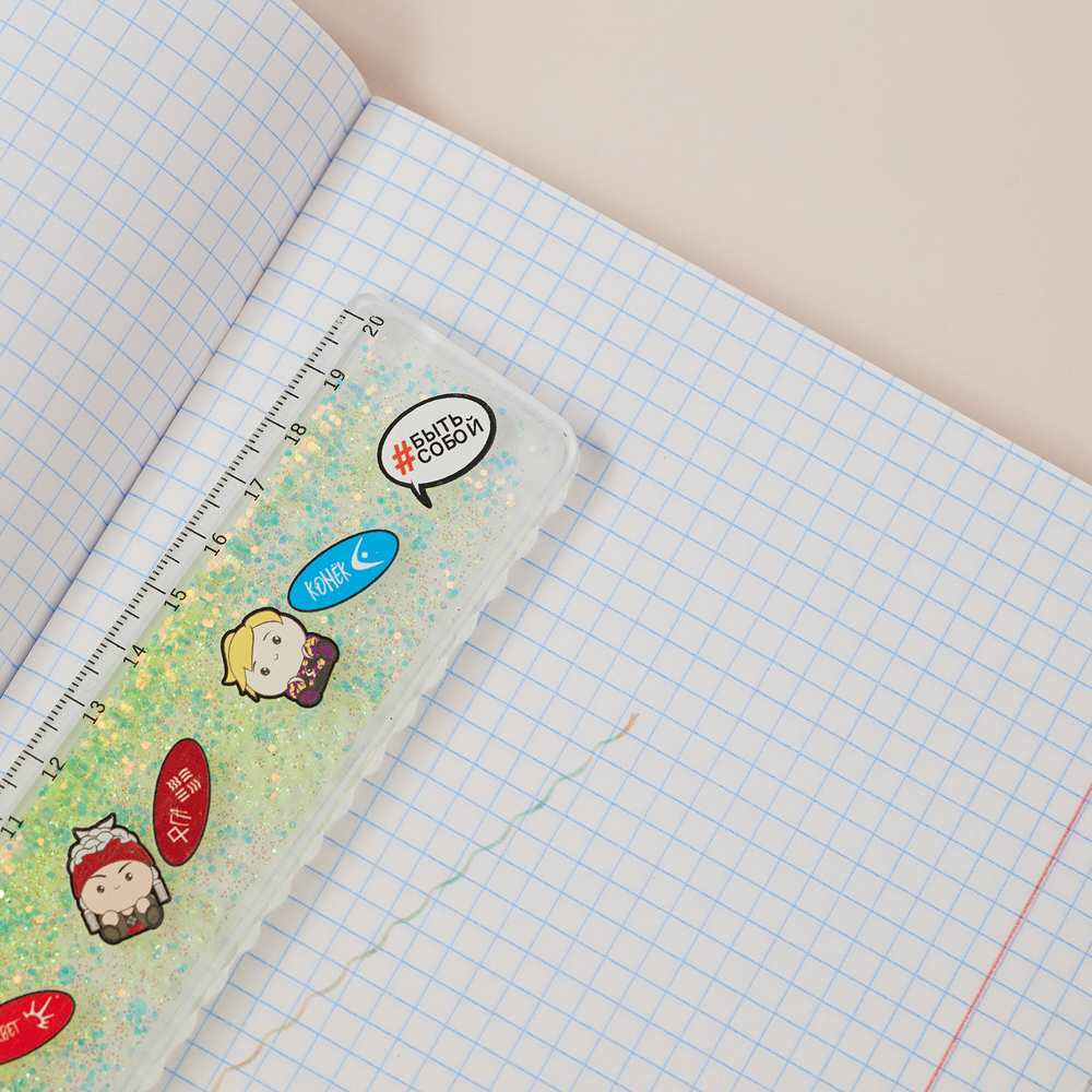 BY Русские Супергерои Линейка 20 см, принт, подвижные блестки в геле, "Кавай", 4 цвета - #19