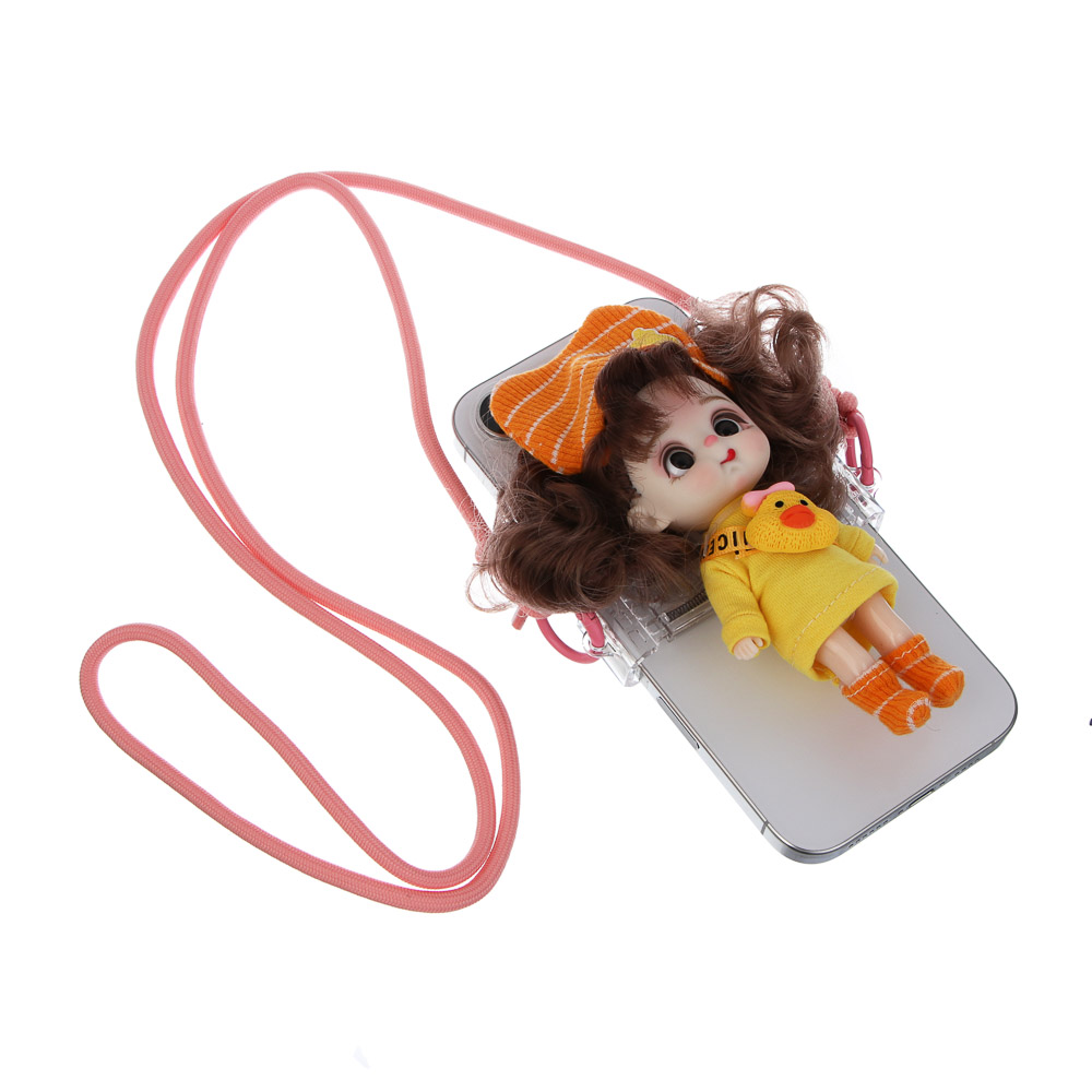 Держатель для телефона с куклой 13см на шнурке, пластик, текстиль, 10,5х8х13 см - #9