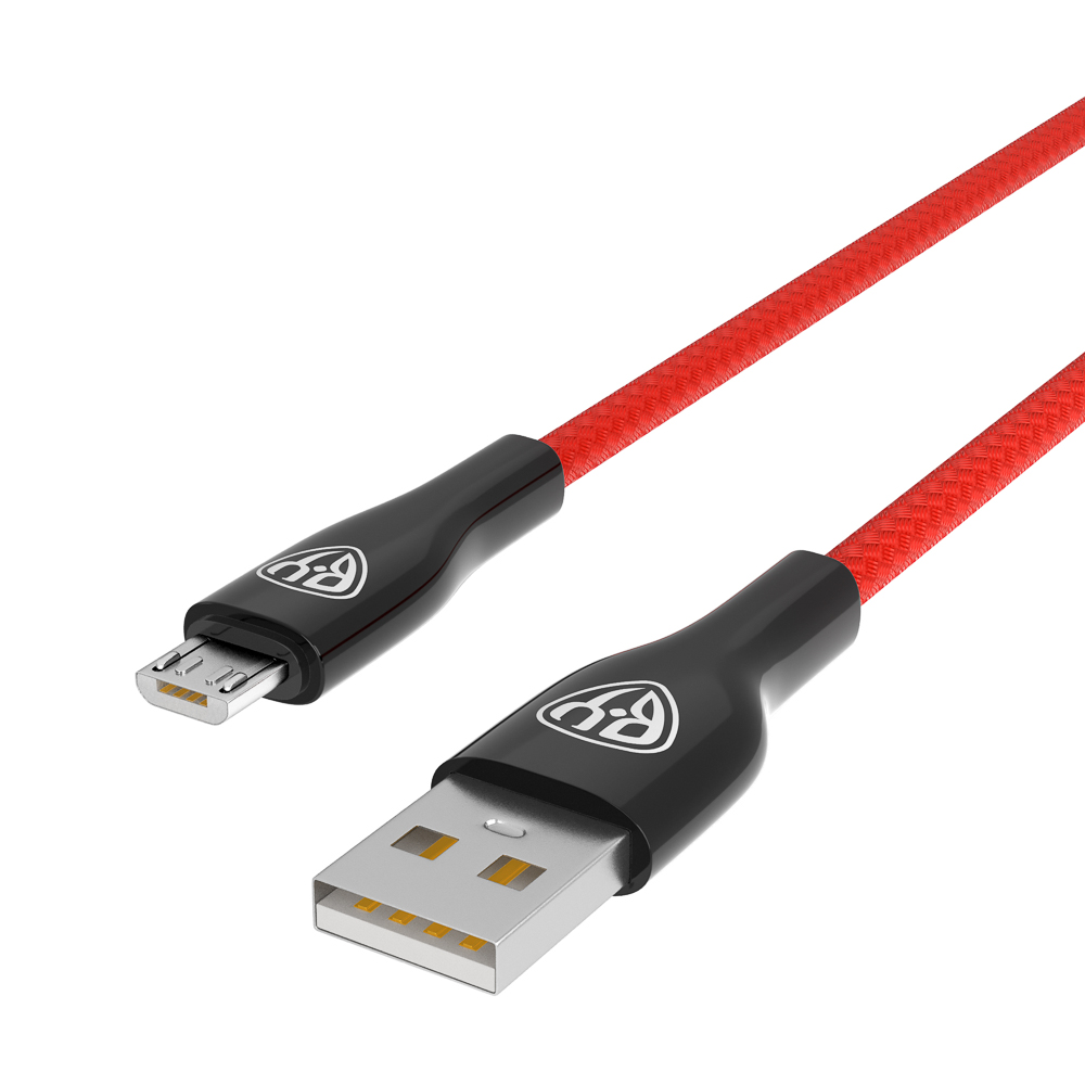 BY Кабель для зарядки Smart Micro USB, 1м, 3A, Быстрая зарядка QC 3.0,  тканевая оплетка, красный (931-324)