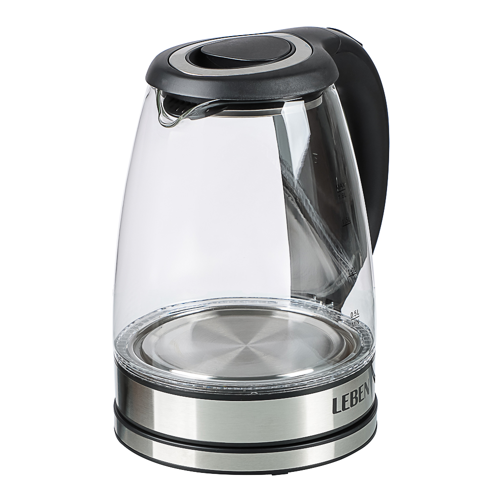 LEBEN Чайник электрический 1,8л стекло, черный - #1