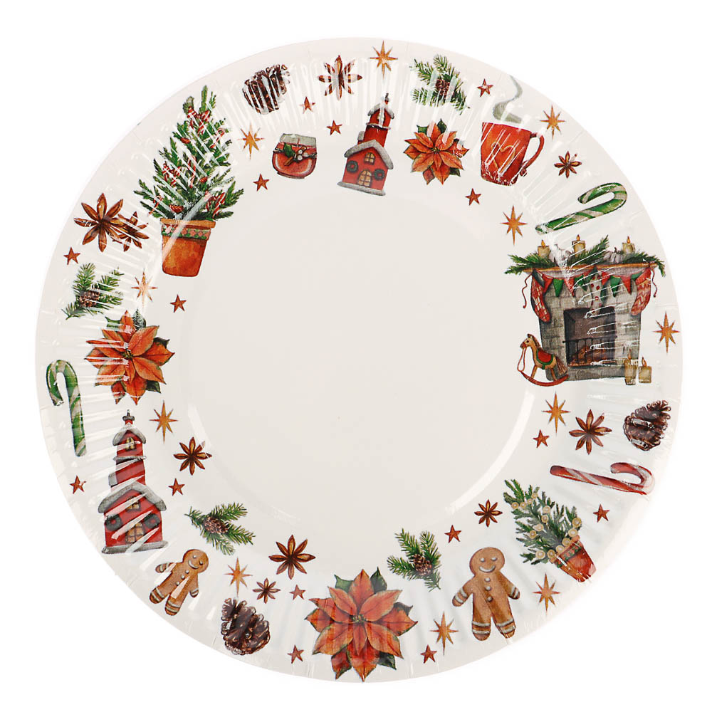 Набор бумажных тарелок Новогоднее настроение, 6 шт d=180 мм - #1