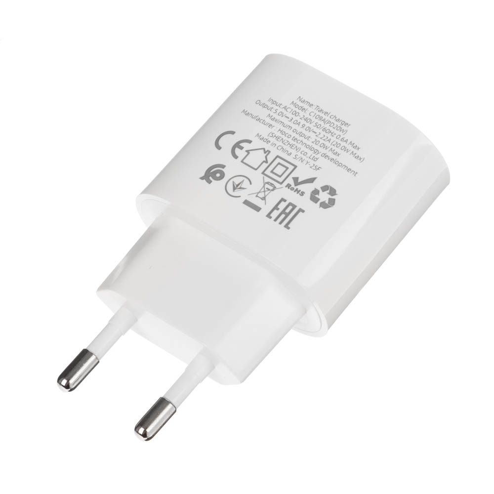 hoco. Зарядное устройство модель C109A, USB-С PD 20W, цвет: белый - #14