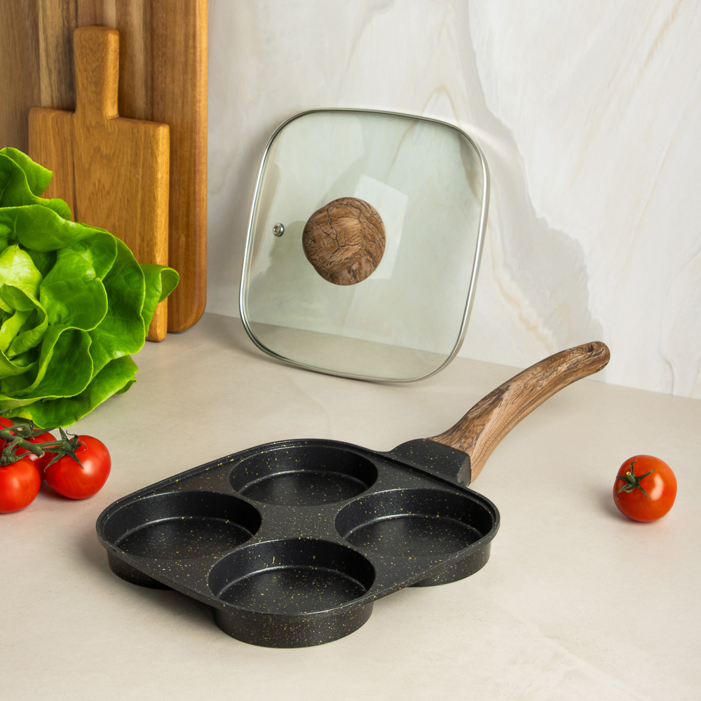 SATOSHI Карнуа Сковорода литая с крышкой, 4 секции, 18см, антипригарное покрытие мрамор, индукция - #14