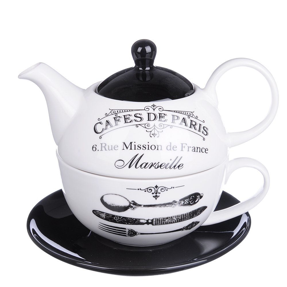 MILLIMI Кафе де Пари Набор чайный "Эгоист", чайник 380мл, чашка 320мл, блюдце 15см, керамика - #1