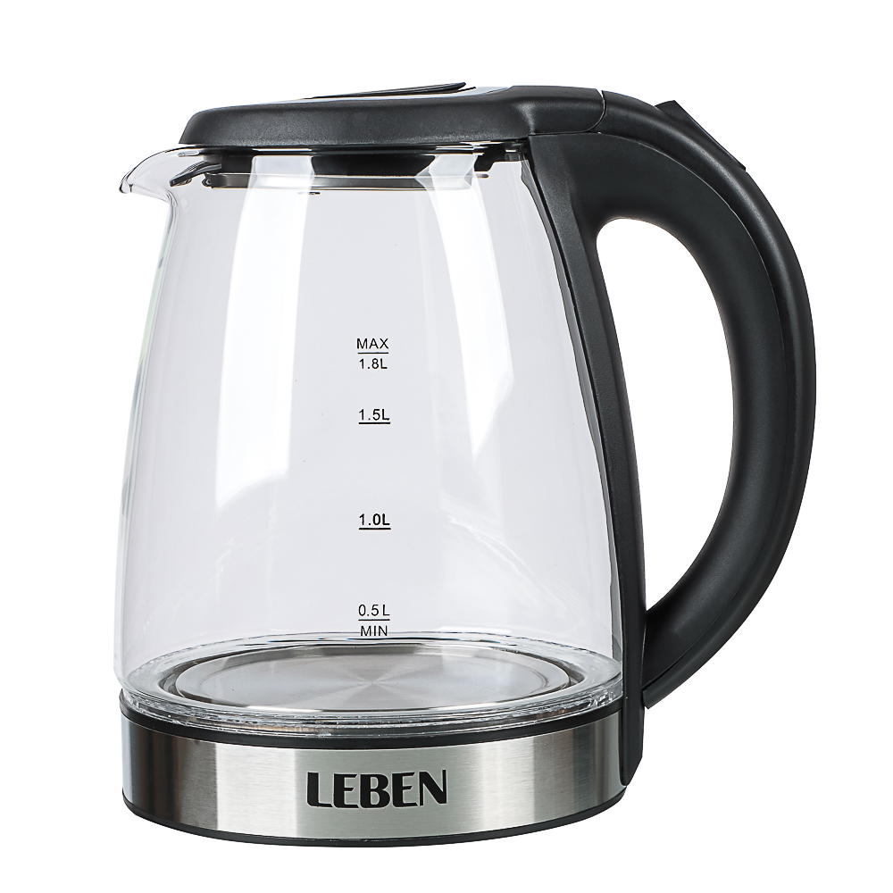 LEBEN Чайник электрический 1,8л стекло, черный - #6