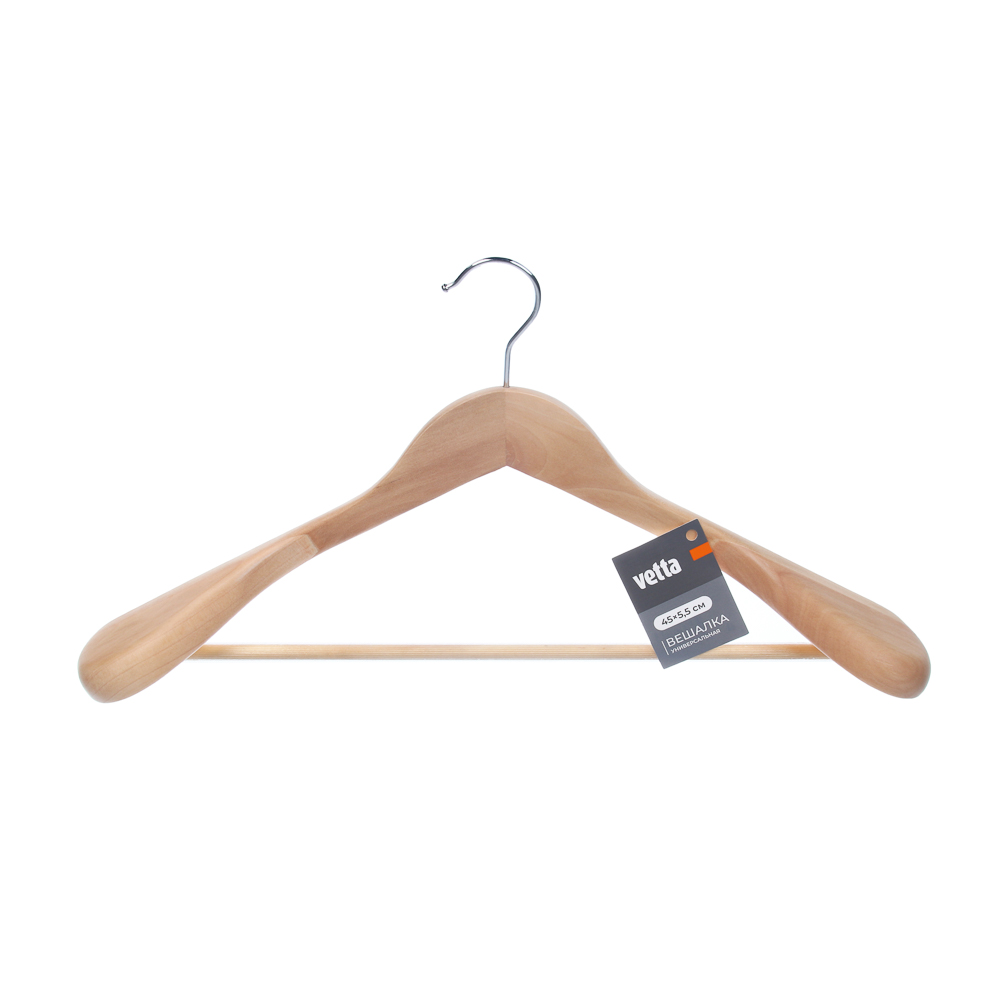 Вешалка для одежды тм VETTA, 45x5,5см, деревянная, широкие плечи, хром, цвет светлое дерево - #7