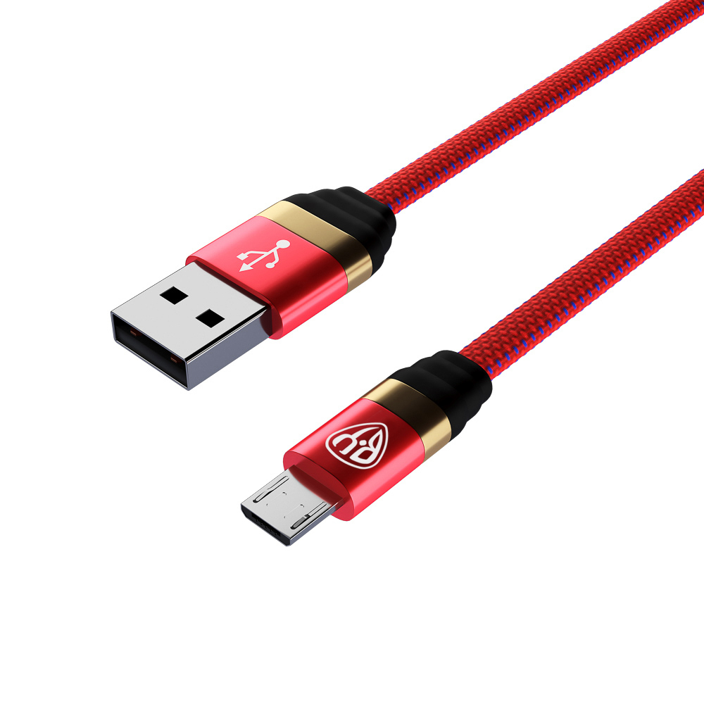 BY Кабель для зарядки Элегант Micro USB, 1м, 3А, быстрая зарядка QC3.0, тканевая оплётка, красный - #4
