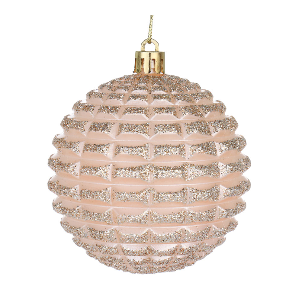 СНОУ БУМ Шар пластик 8 см, жемчужный, формовой в глиттере - #1