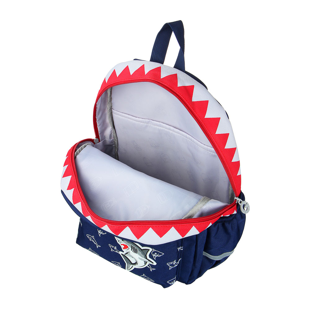 Рюкзак подростковый 39x30x19,5см, 2 отд., 3 карм., аппликация, принт в форме зубов акулы, ПЭ, синий - #5