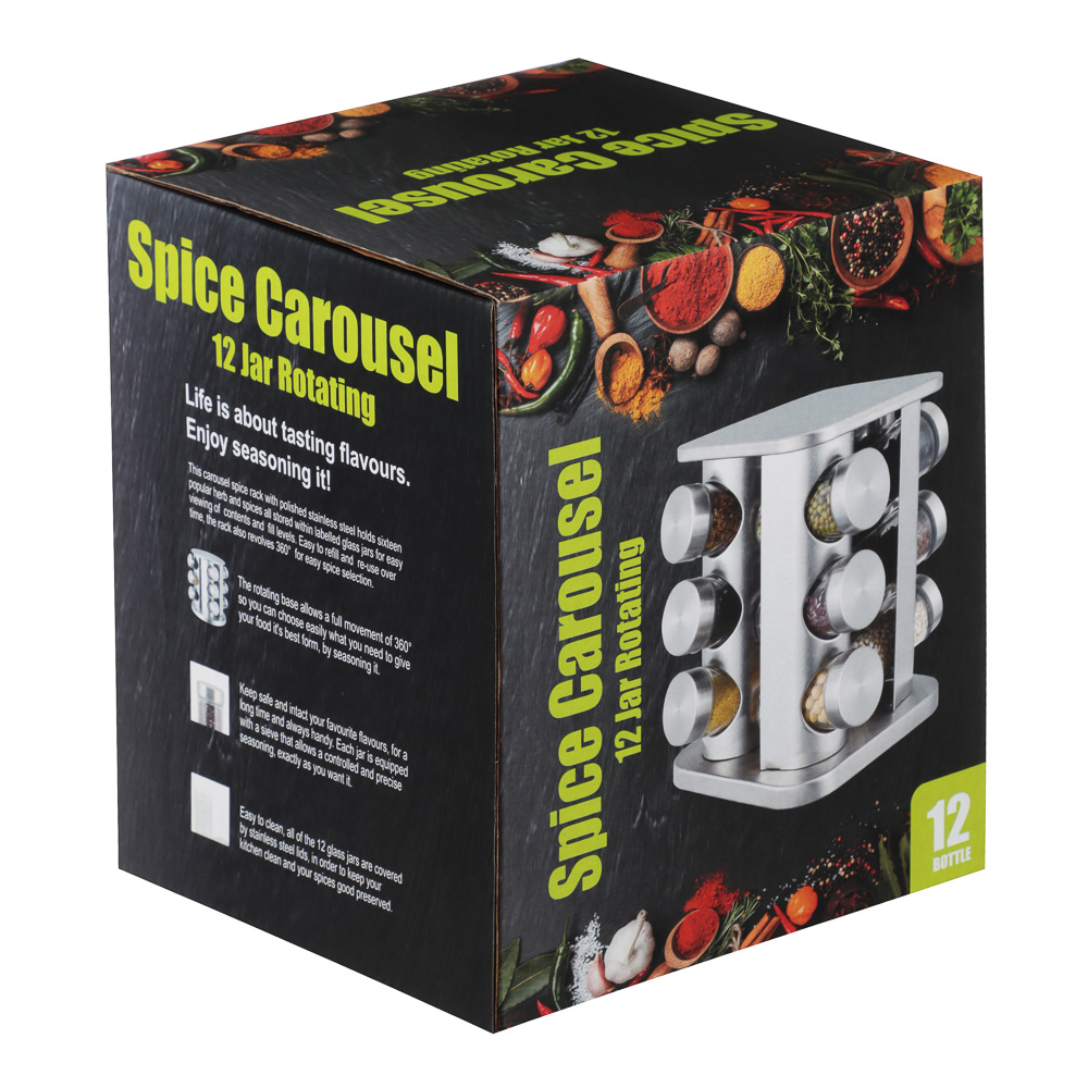 SATOSHI Набор банок для специй 12шт на подставке, 20х20х22см, стекло+ABS пластик, черный - #9