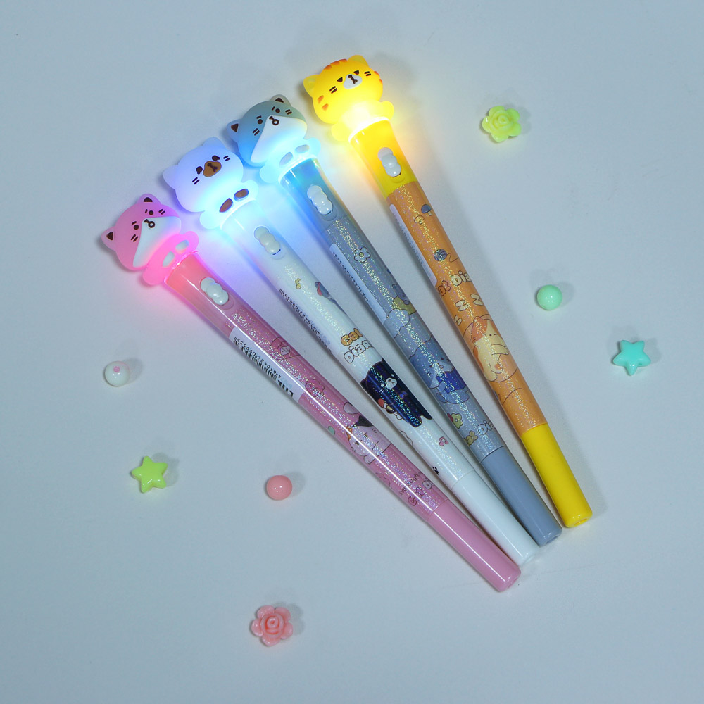 Ручка гелевая черная 0,5мм, с LED подсветкой "Котики", 4 вида - #7