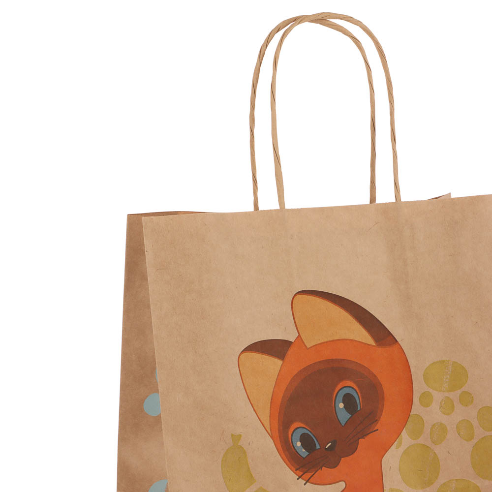 Пакет подарочный с кручеными ручками крафт 24х14х30см, "Котёнок по имени Гав. У меня лапки" в ассорт - #4