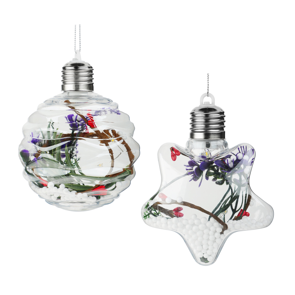 СНОУ БУМ Подвеска 10см прозрачная с декором внутри, шар, звезда, LED, 2 вида - #1