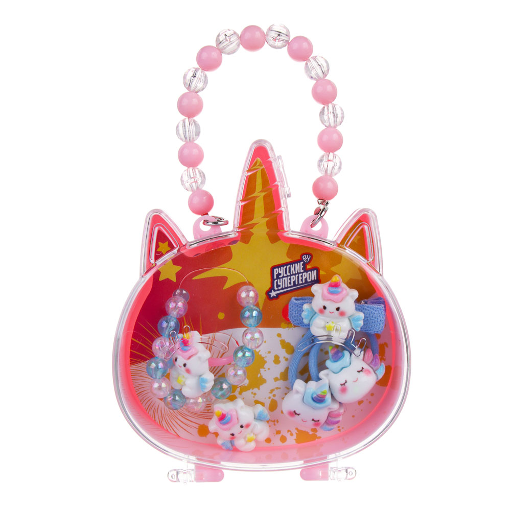 Набор детской бижутерии BY Русские супергерои: браслет, кольцо, резинки 2шт, заколка, 3 дизайна - #10