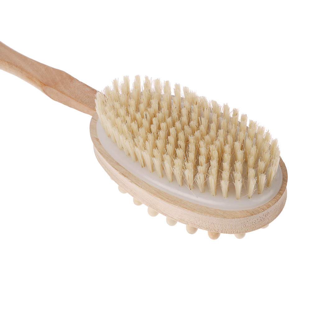 Щетка для тела двойная с натур. щетиной и массажером на цельной деревянной ручке, 42см, 1 цвет - #3