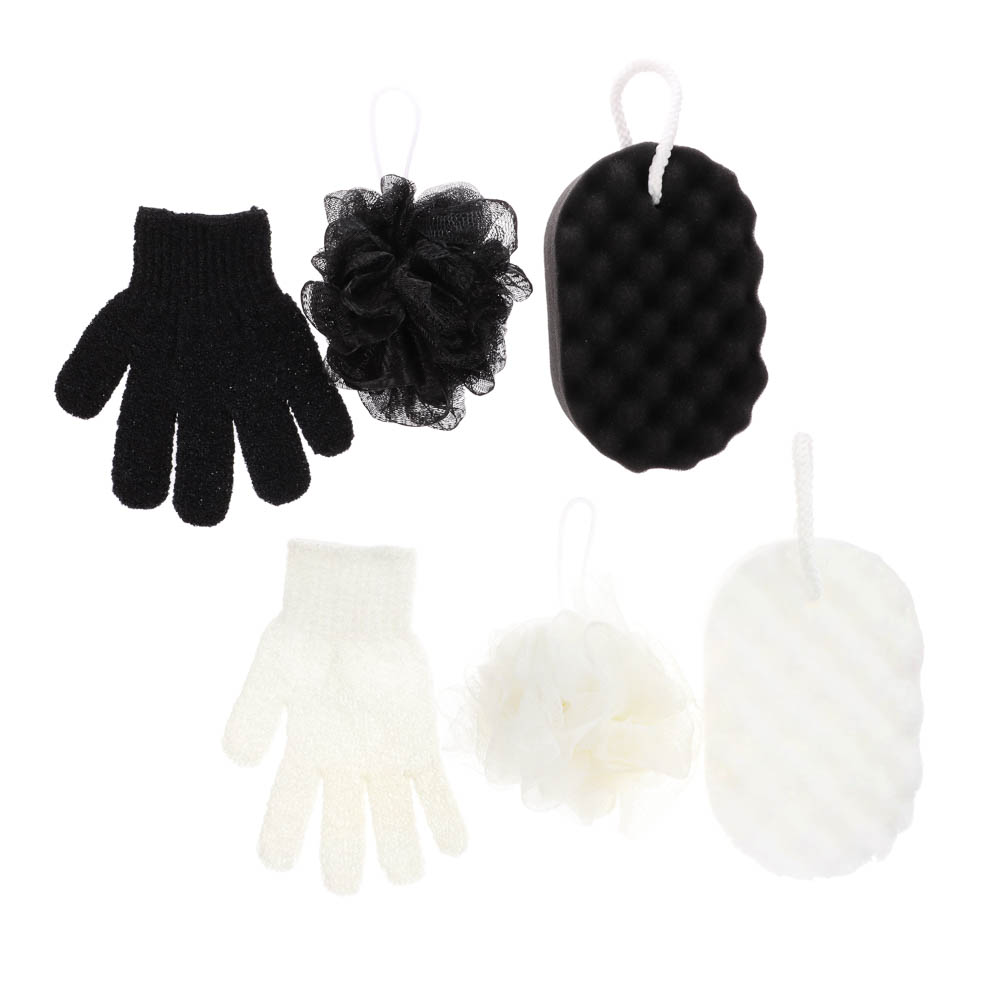 ЮL Набор 3 штуки: губка поролон, перчатка скрабер, мочалка шар, 2 цвета, МС24-09 - #1