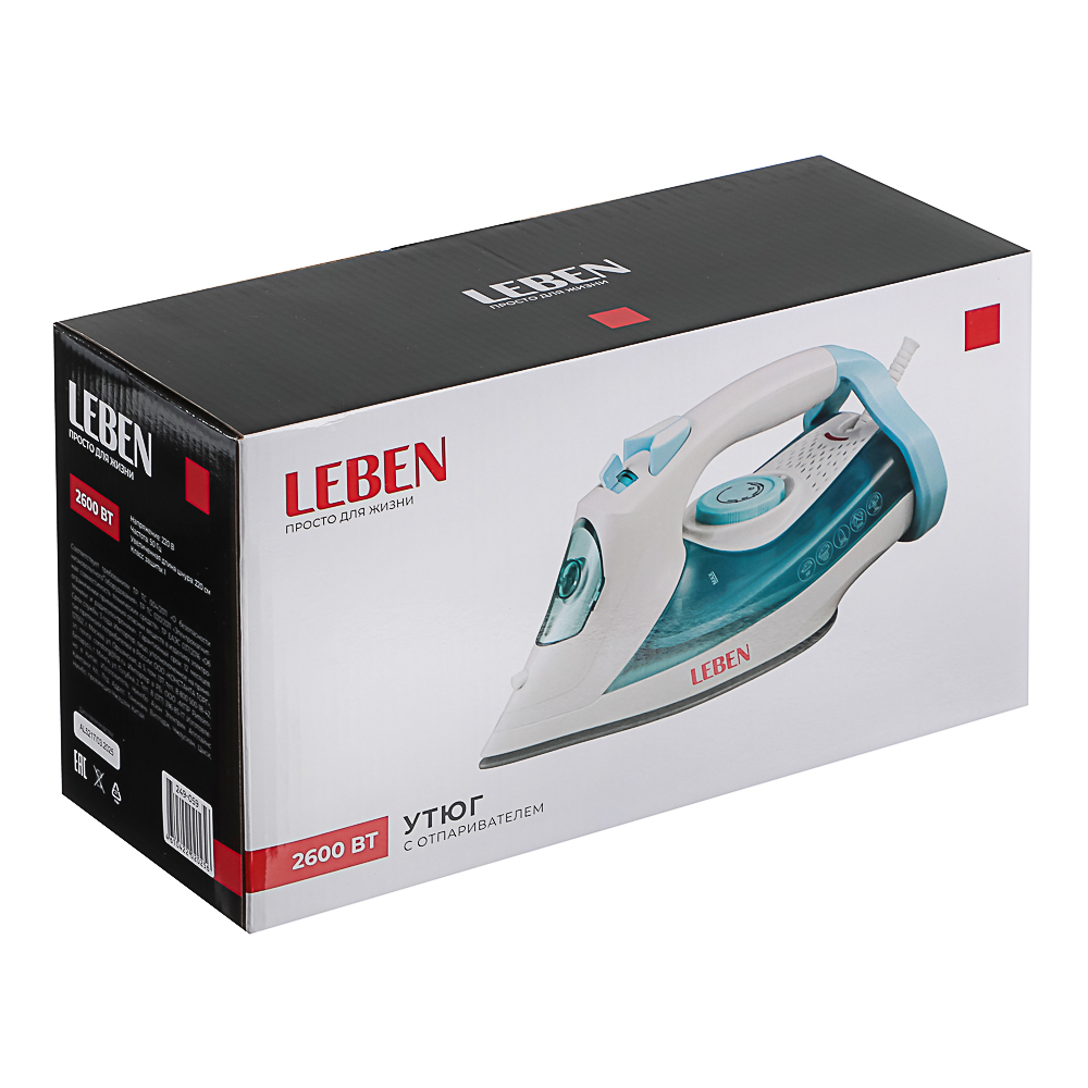 LEBEN Утюг 2600ВТ керам, антинакипь антикапля шнур 2,2м, бел - #7