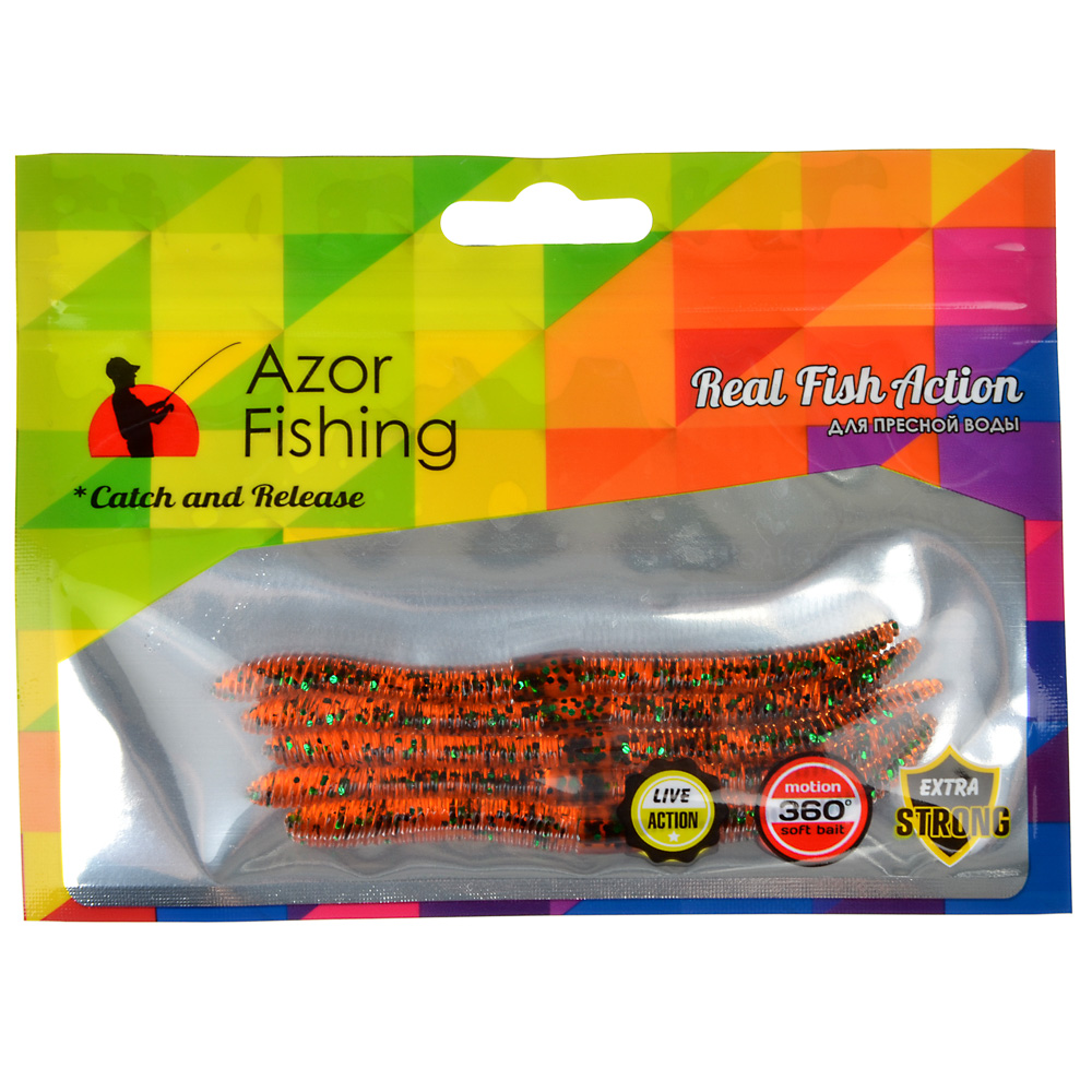 Приманка мягкая "Червяк" AZOR FISHING 4.0, силикон Премиум, 100 мм, 5 шт., микс цветов - #3