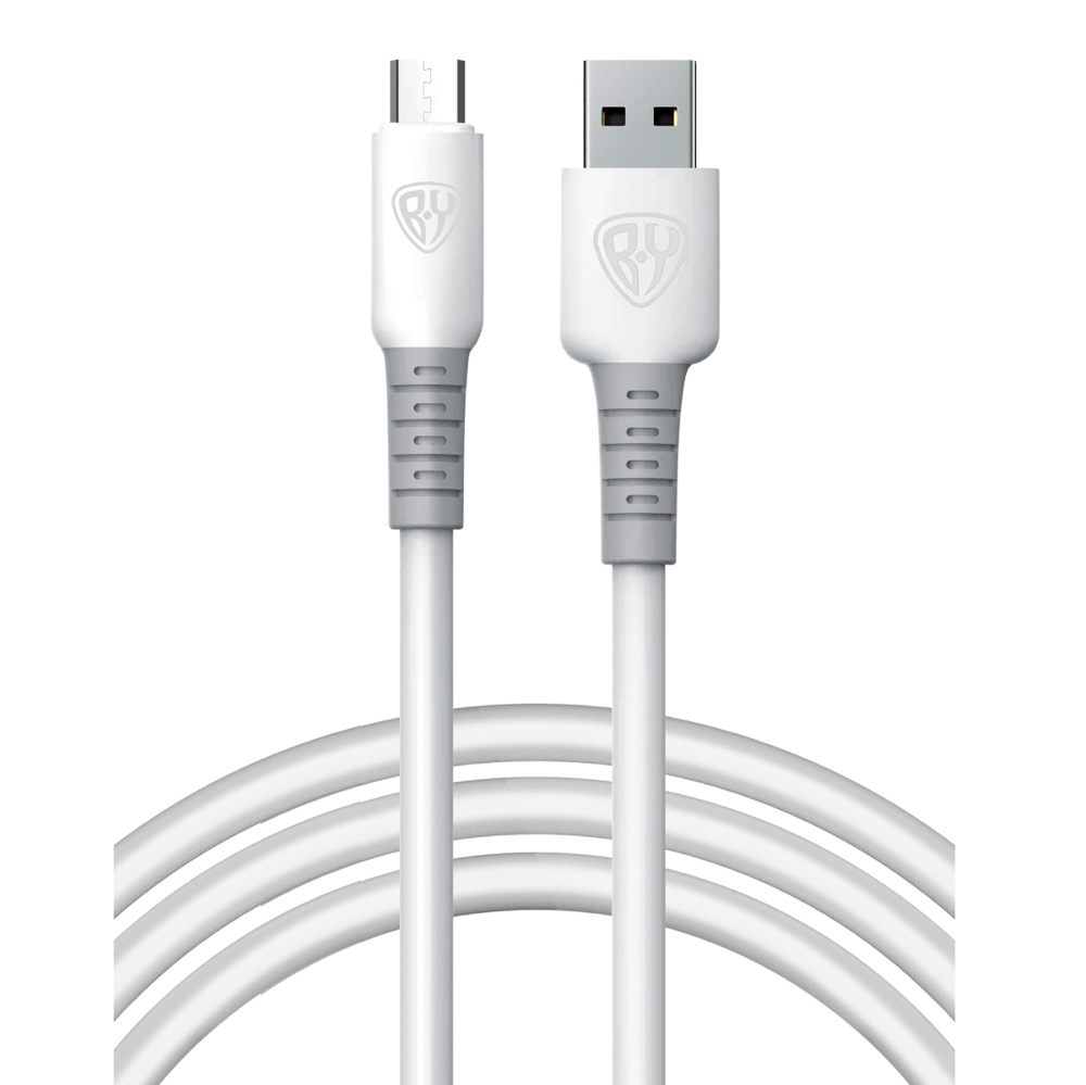 BY Кабель для зарядки Powerful Micro USB, 1м, 3A, QC 3.0, силиконовая оплетка, белый - #1