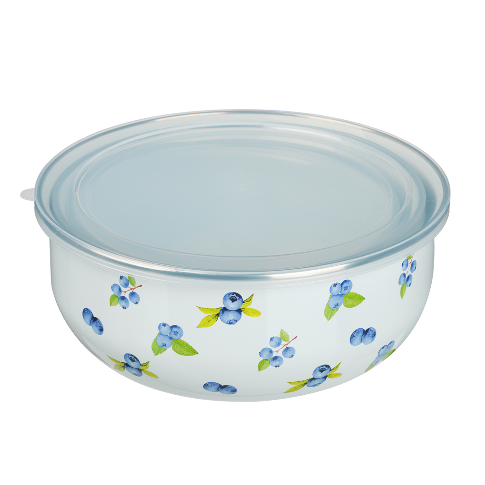 Набор эмалированных салатников с крышками, 6пр. (14/16/18см, 0,7/1,1/1,4л) "Голубика" - #6