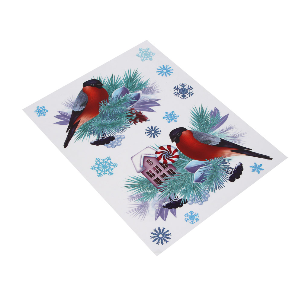 СНОУ БУМ Наклейки интерьерные Снегири, 30x20 см, электростатические, ПВХ, 4 дизайна - #3