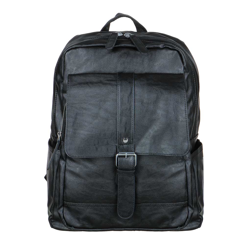 Рюкзак универсальный 40x30x14см, 1 отд., 4 карм., клапан на магните, пряжка, иск.кожа ПРЕМИУМ,черный - #1