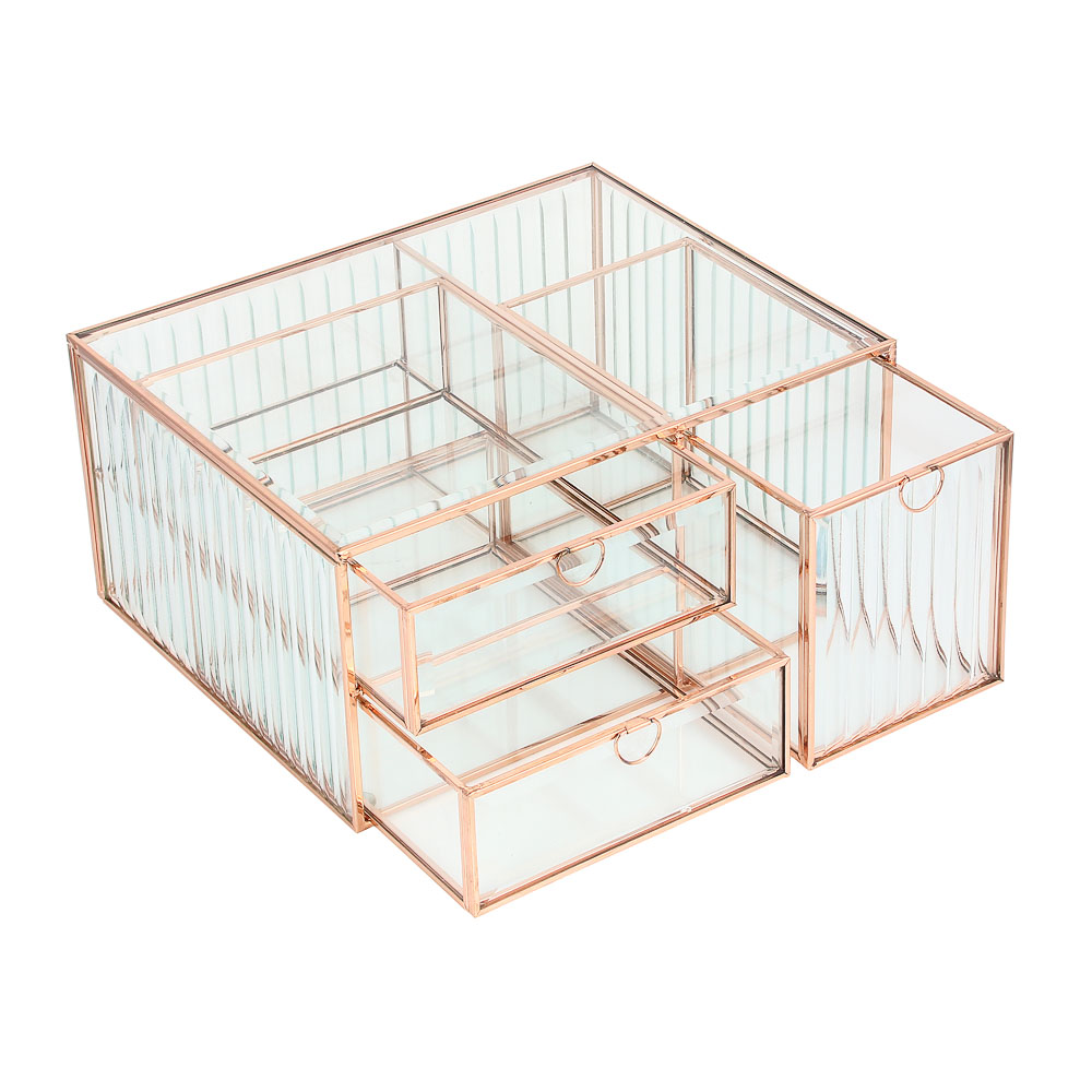 Органайзер для косметики, стеклянный, многоуровневый, с золотой отделкой, 25x20x24 см - #3