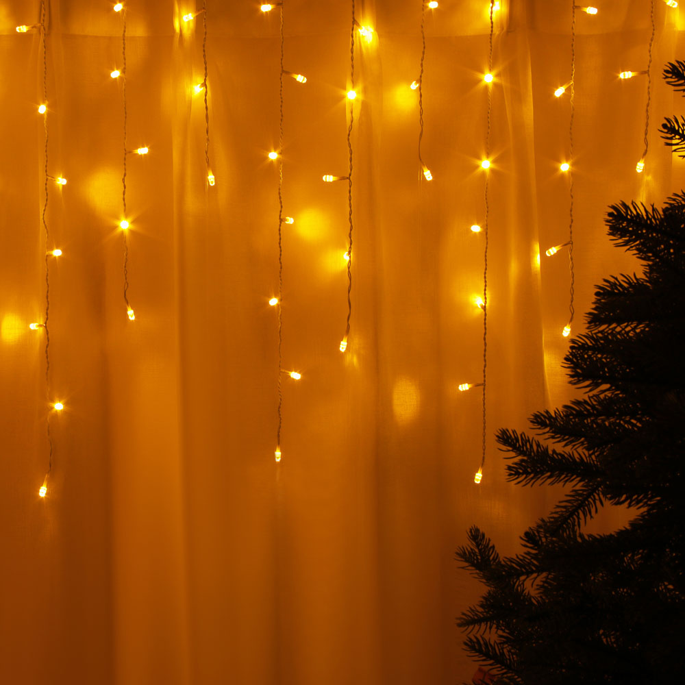 СНОУ БУМ Гирлянда эл. бахрома 2.5x0.3х0.5x0.7м, 80LED, шампань, пост. свеч, ПВХ белый, коннект, 220В - #6