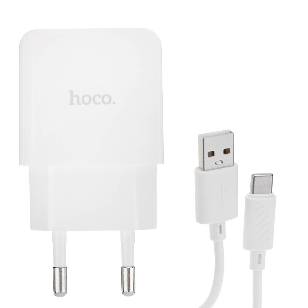 hoco. Комплект зарядное устройство с кабелем модель C106A, USB-A 10.5W, каб Type-C 1м, цвет: белый - #10
