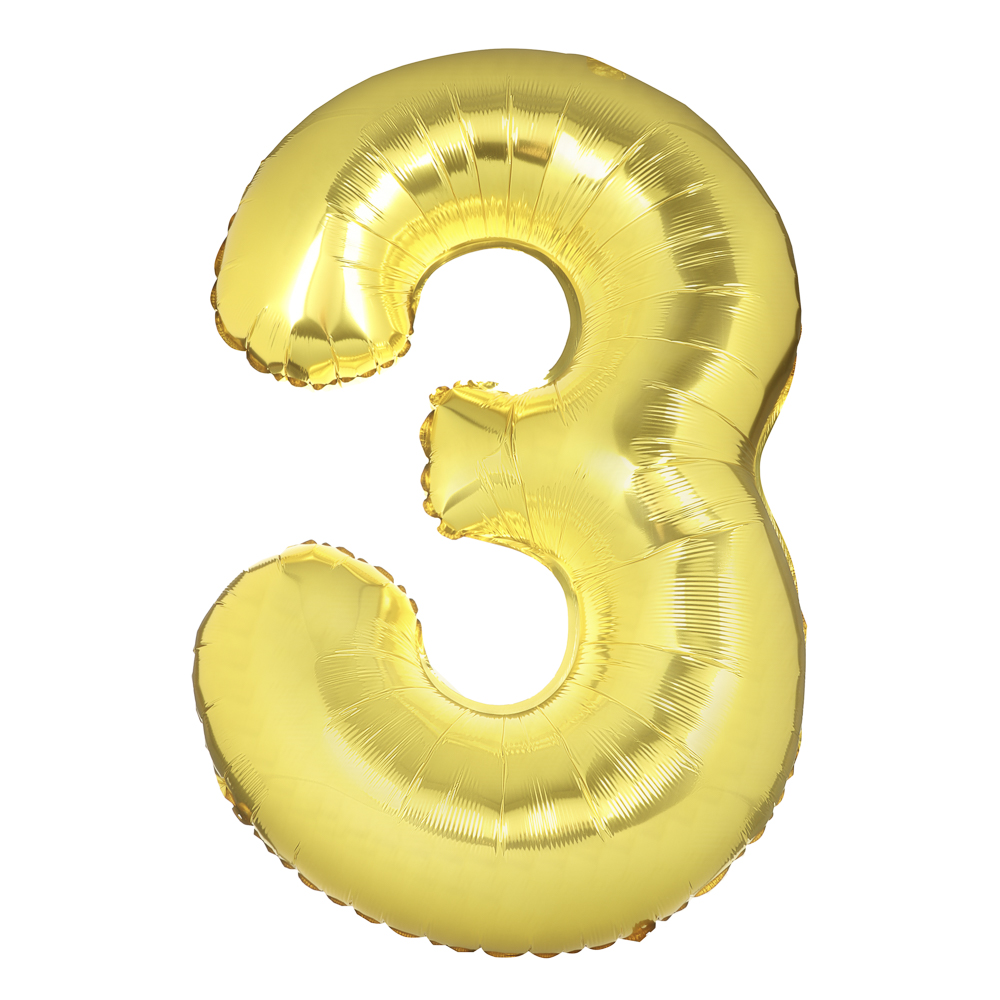 Шар воздушный Цифра "3", золотистый, фольга, 40'/101 см - #1