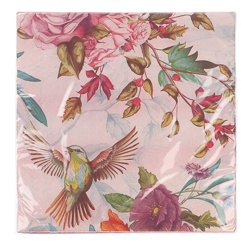 Салфетки бумажные трехслойные Птицы и цветы 33*33 см, 20 шт - #4
