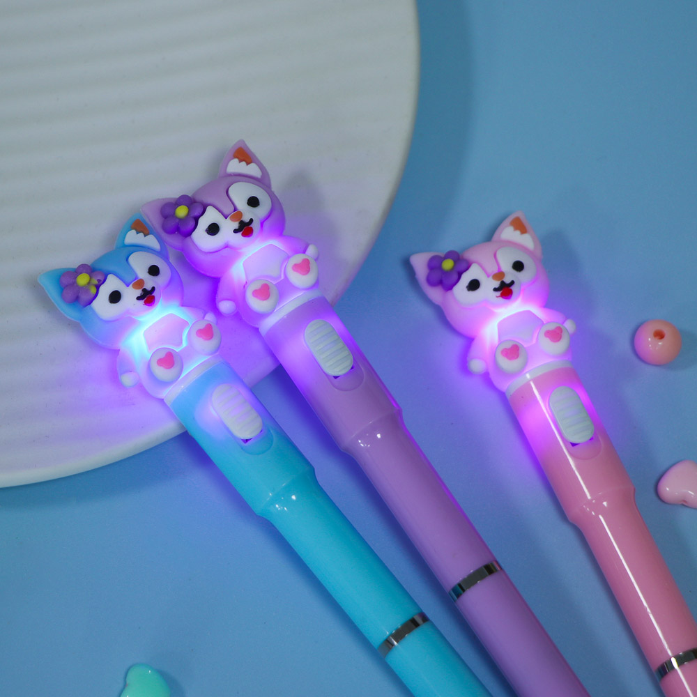 Ручка шариковая синяя 0,7мм, с LED подсветкой "Лисички", 3 вида - #7