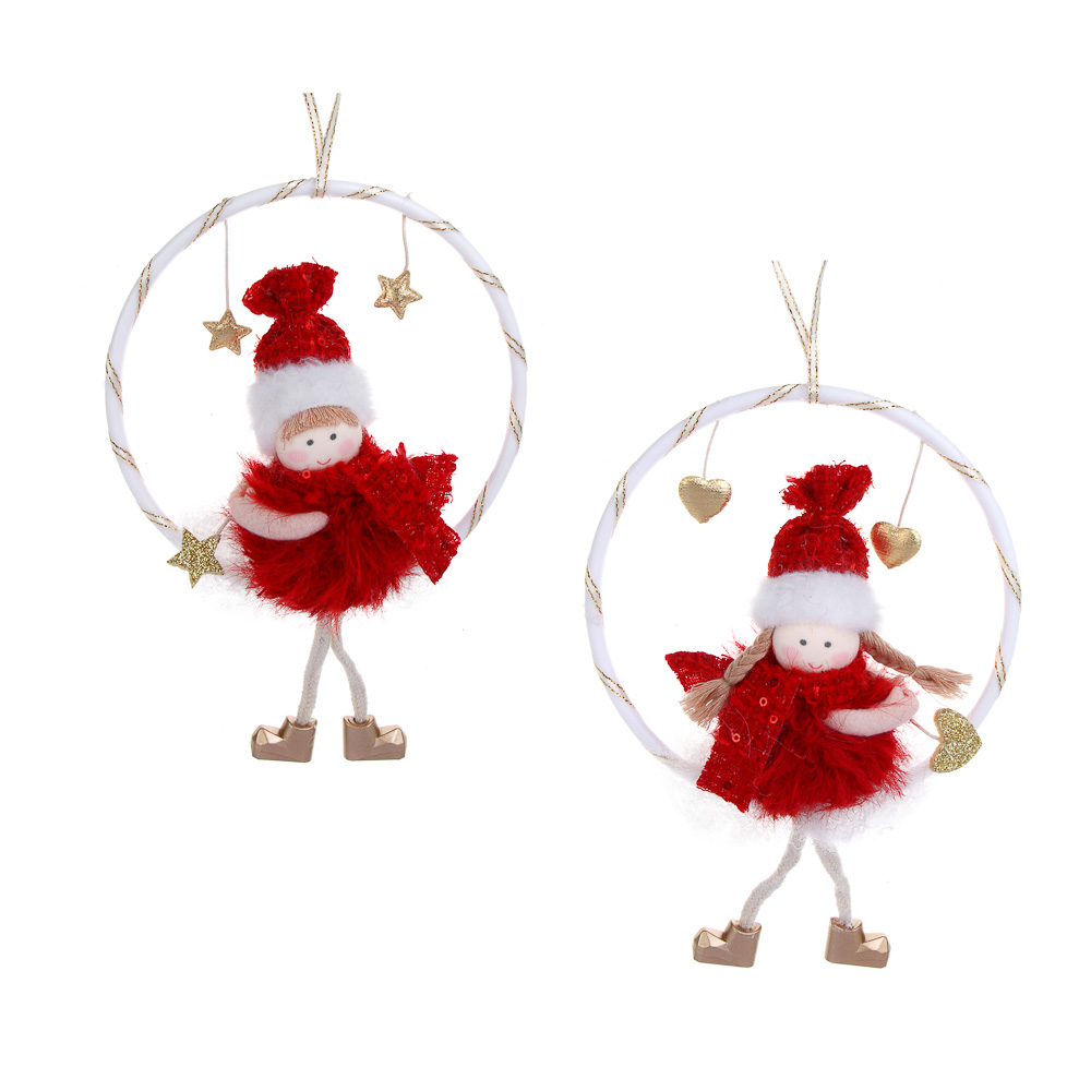 СНОУ БУМ Сувенир елочный Ангелочек 22 см, полиэстер, красный, 2 вида - #1