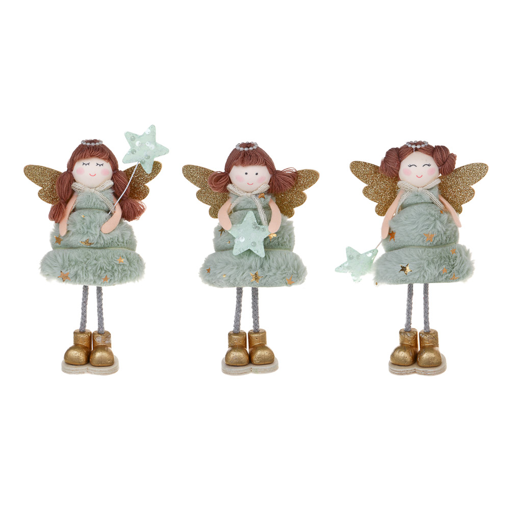 СНОУ БУМ Сувенир Ангел 21 см, полиэстер, зеленый, 3 вида - #1