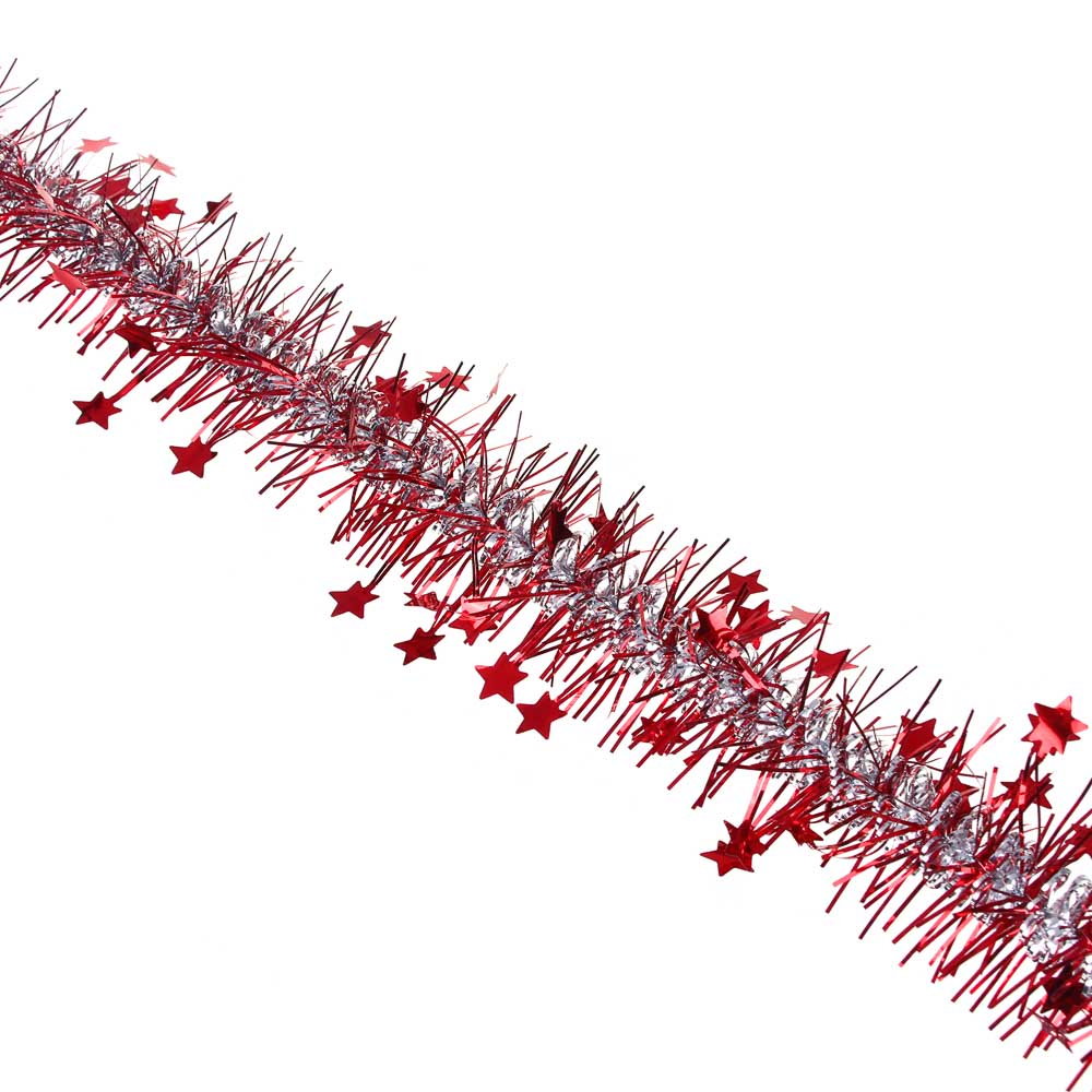 СНОУ БУМ Мишура двухцветная с формовым декором-звезды, 6x200см, ПВХ, 3 цвета золото,красный,зеленый - #2