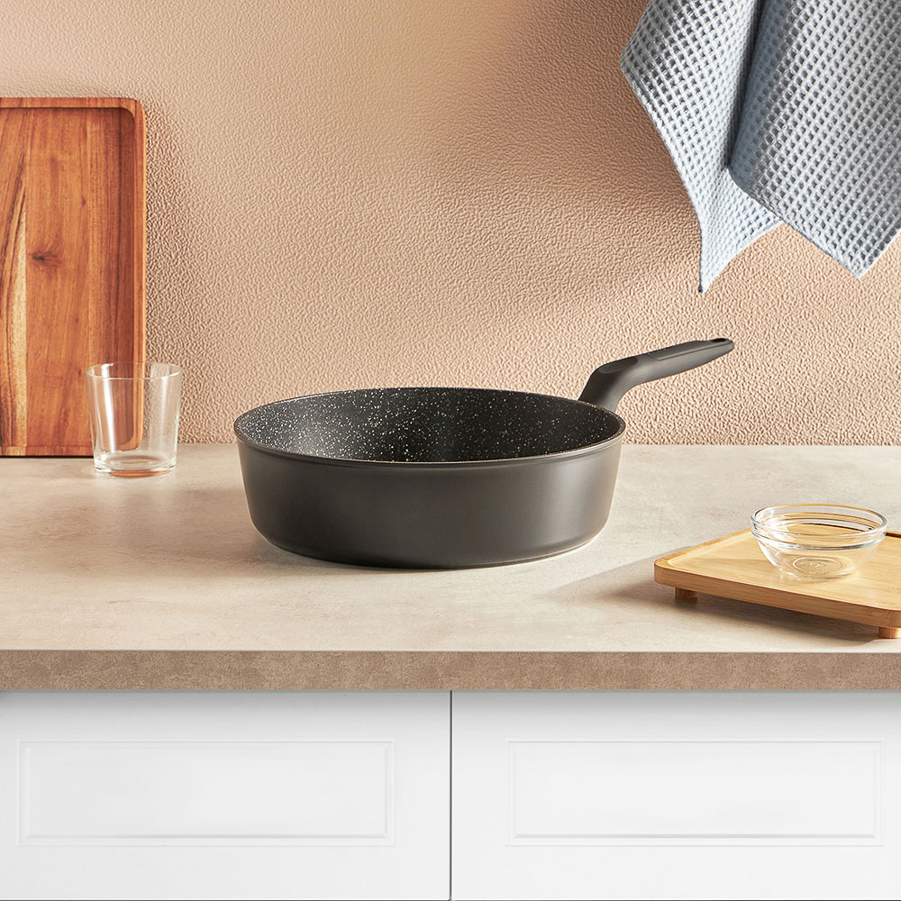 SATOSHI Стоун Сковорода литая глубокая d28см, антипригарное покрытие Мрамор, индукция - #12