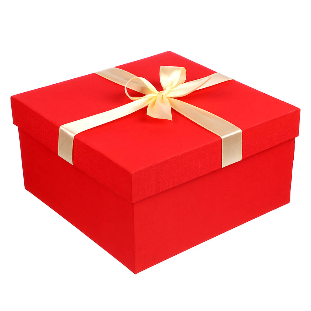 Коробка подарочная с бантом красная, 21x21x11 см - #1