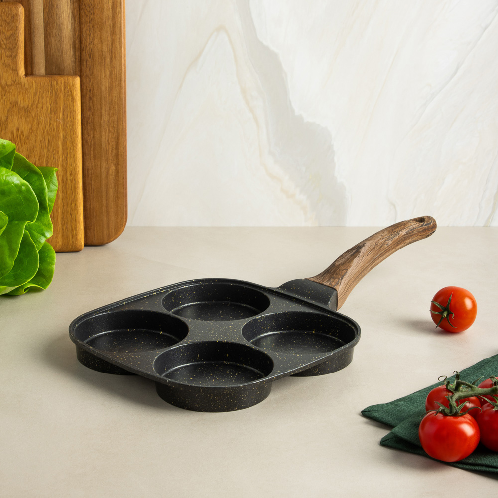 SATOSHI Карнуа Сковорода литая с крышкой, 4 секции, 18см, антипригарное покрытие мрамор, индукция - #12