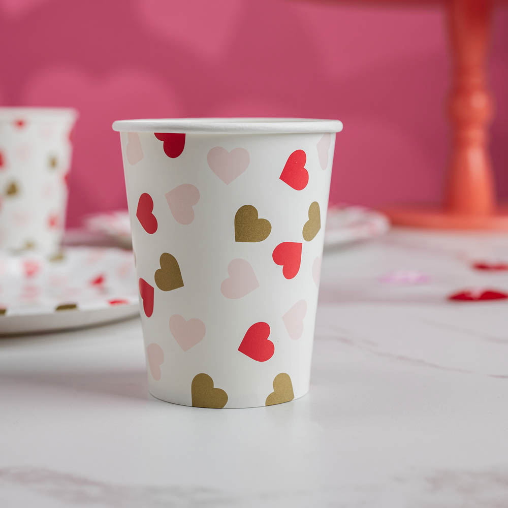 Набор тарелок бумажных, с фольгированным слоем, с сердечками, 2 цвета, красный, розовый, 20 см, 6 шт - #13