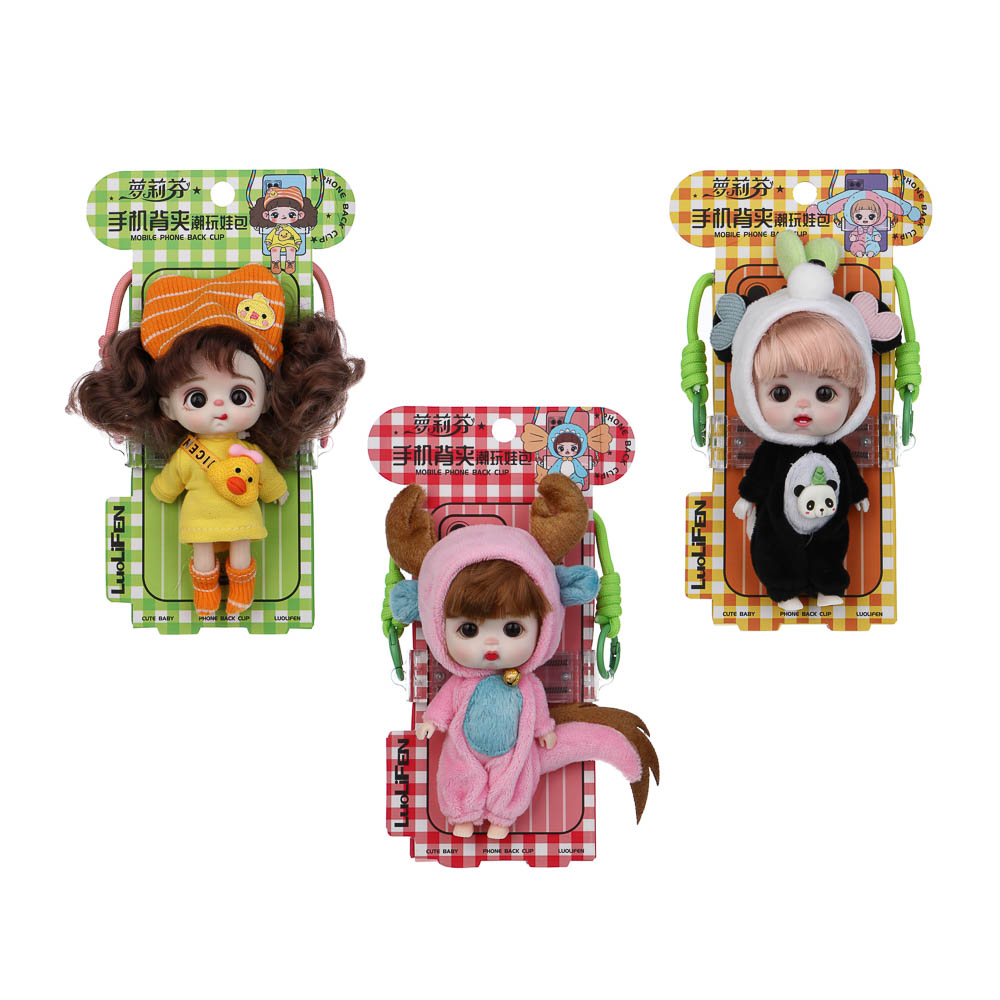 Держатель для телефона с куклой 13см на шнурке, пластик, текстиль, 10,5х8х13 см - #3