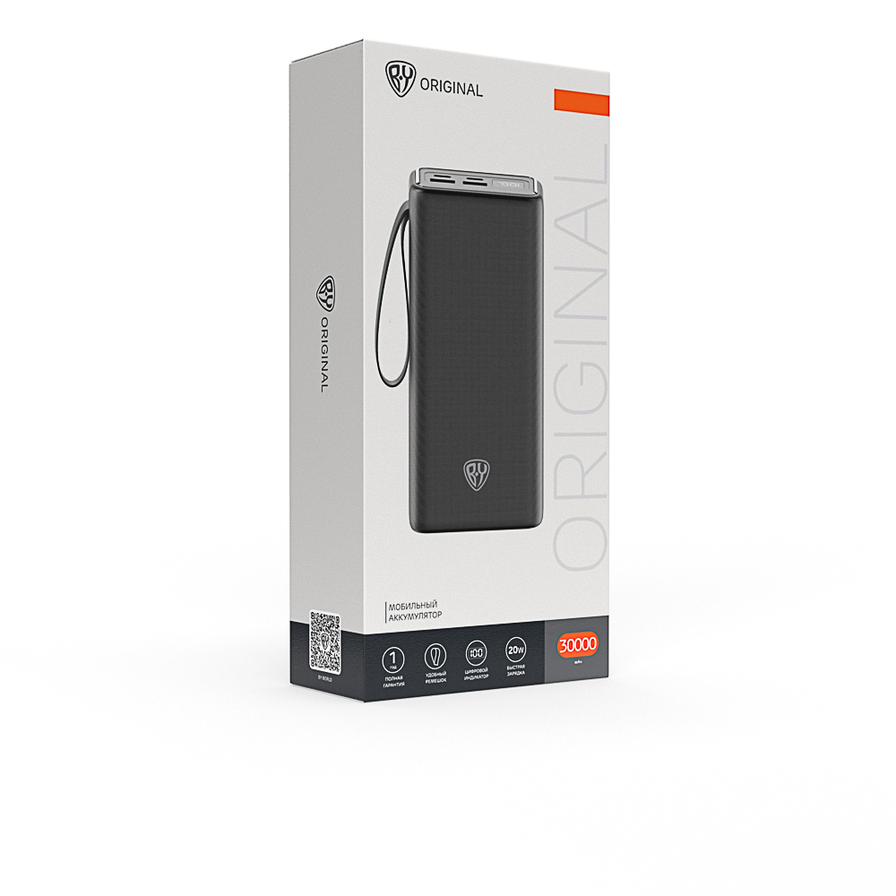 Аккумулятор мобильный BY 30000мАч, 2xUSB-A, 2xUSB-C, 20W, 3A, цифровой индикатор, пластик, чёрный - #2
