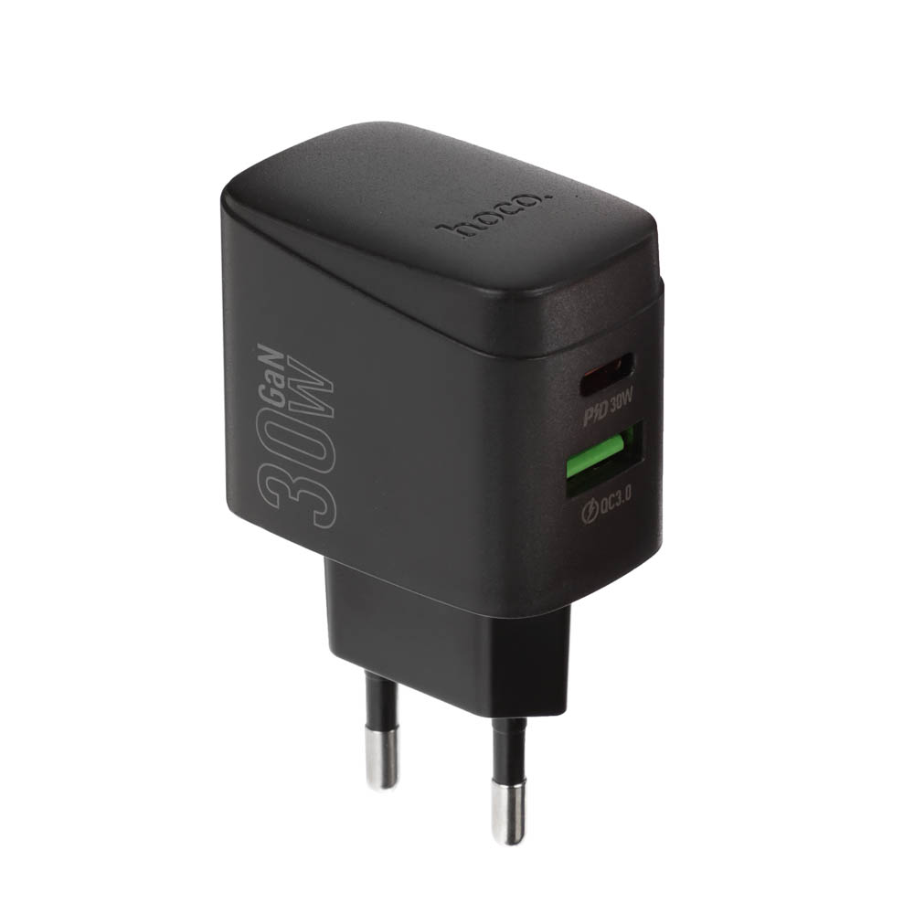 hoco. Зарядное устройство модель CS61A, USB+C 30W+ Кабель для зарядки С-С, цвет: черный - #11